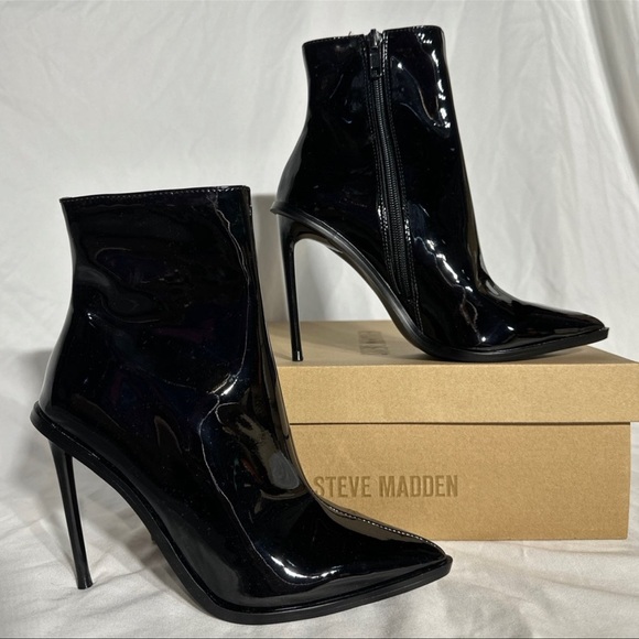 Steve Madden Valley Black Patent Heeled Boot New Woman’s Shoes - Picture 3 of 6